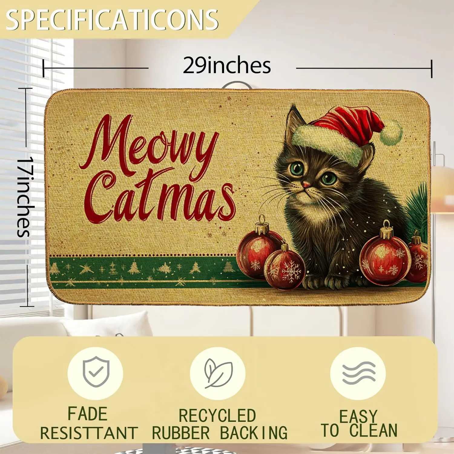 Christmas Fun Cat Welcome Door Mat Non-Slip Front Doormat for Indoor Summer Porch Decor Low Profile Entrance Rug for HomeM251117