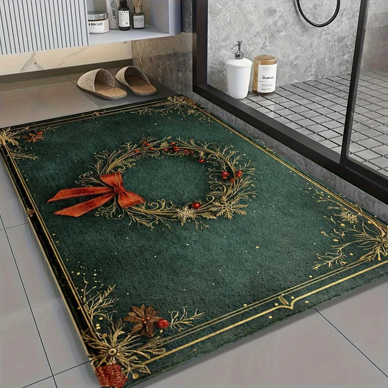VIKAMA Christmas Carpet Green Grass Knot Loop Carpet Bow Floor Mat Doormat Welcome Mat Living Room Carpet Rug For Bedroom Home DM251117