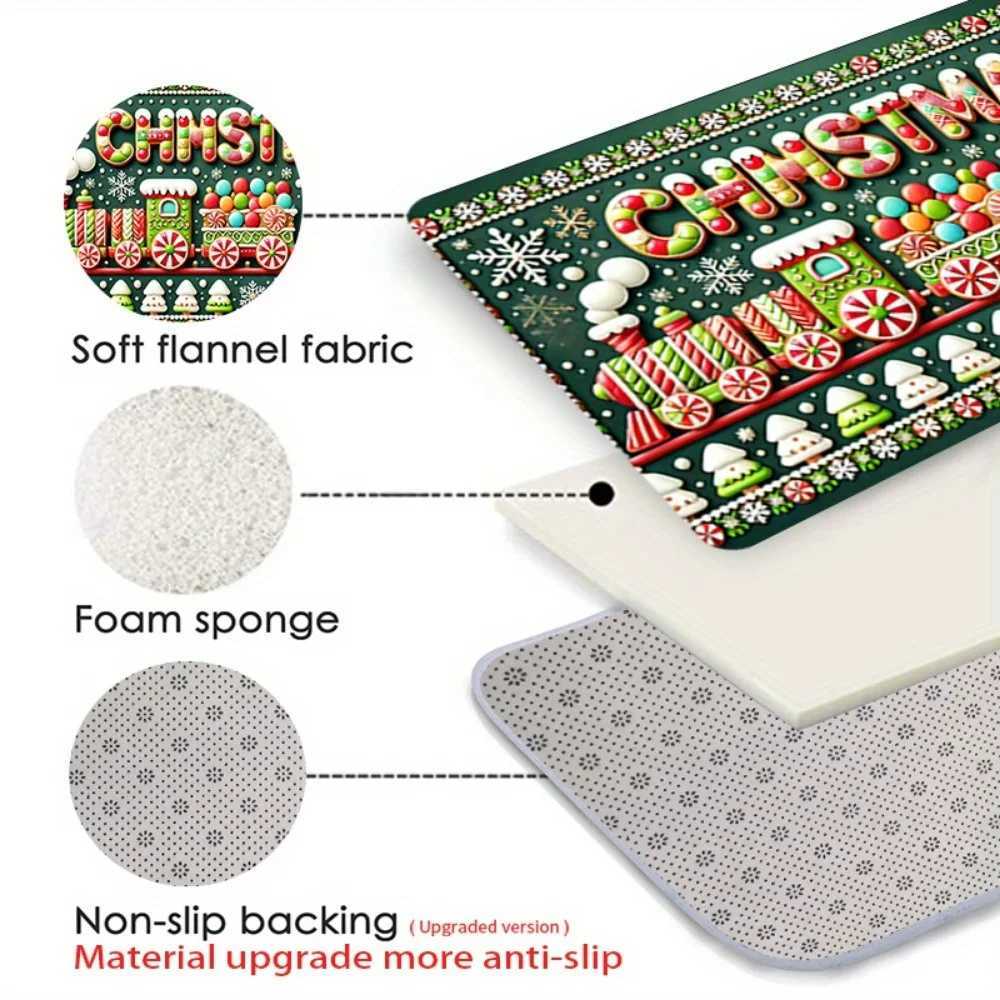 1pc Festive Christmas Door Mat - Non-Slip Washable Polyester Mat with Candy Canes Snowflakes and Merry Christmas DesignM251117