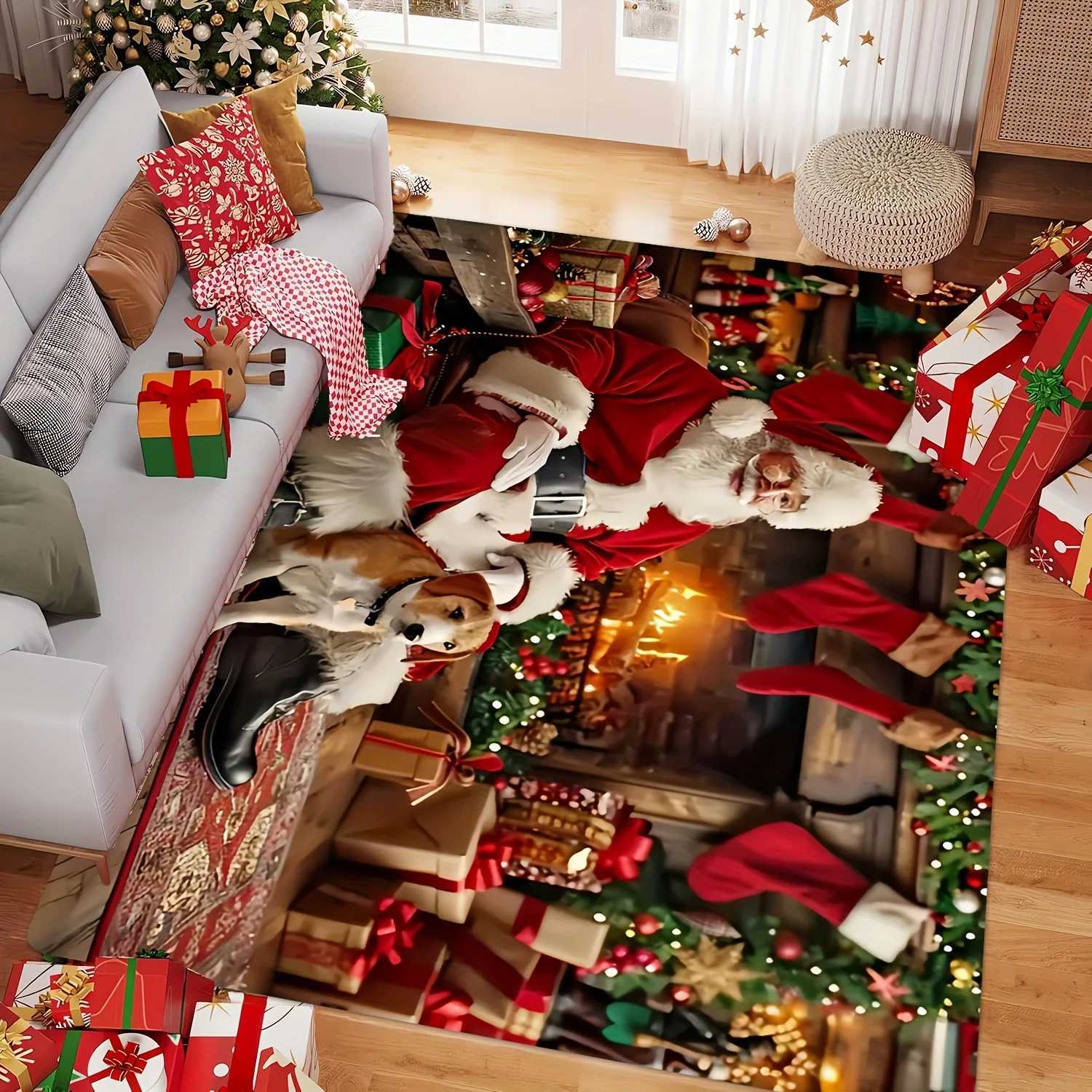Santa Claus Christmas Doormat High-Density Flannel Washable Non-Slip Rug for Indoor Outdoor Multi-Room Holiday DecorM251117