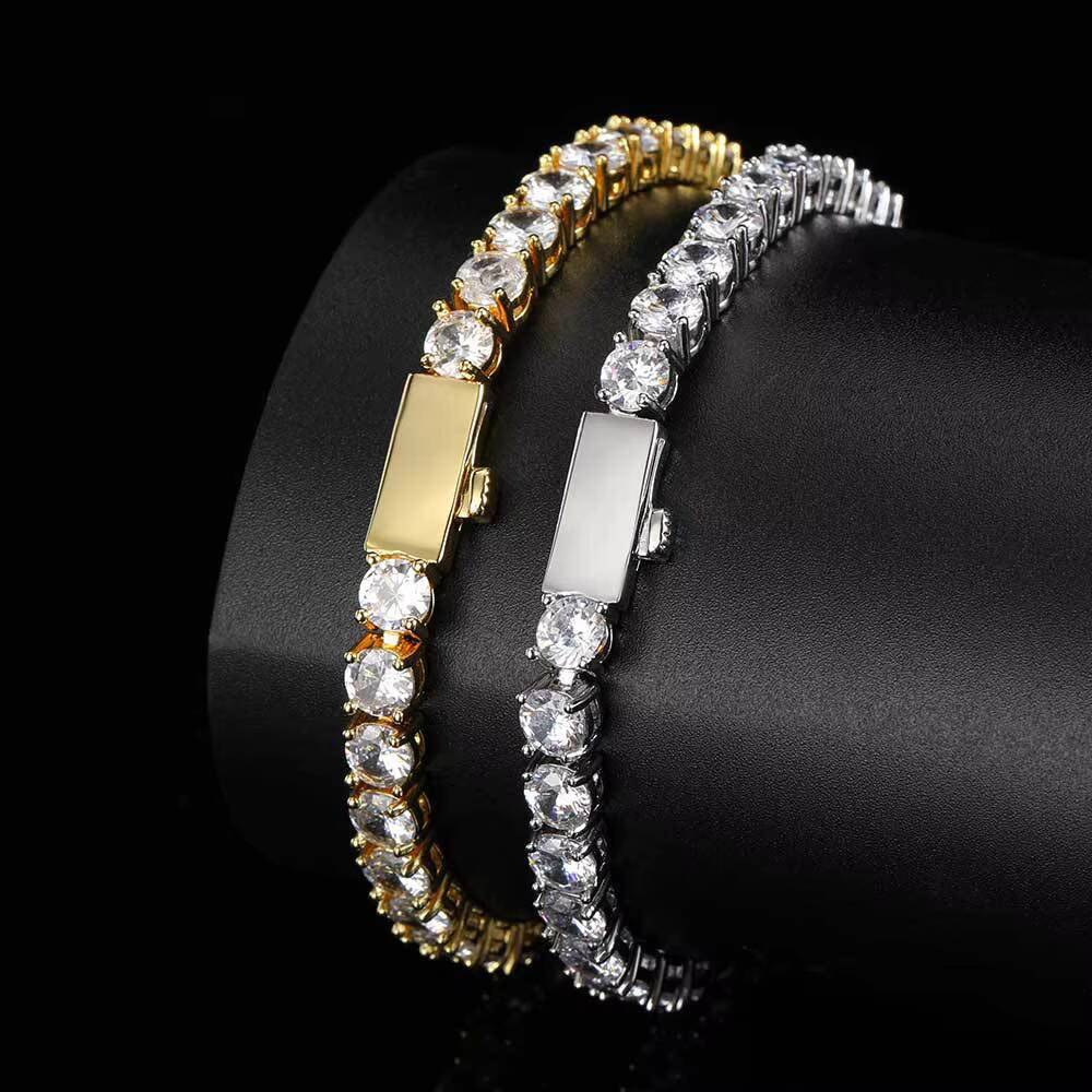 Moissanite Hip Hop Fine Jewelry Snap Clasp Mens Tennis Bracelet Iced Out Diamond Bracelets with Cubic Zirconia