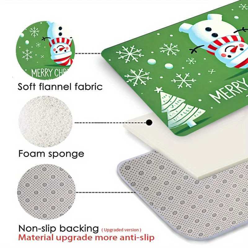 Flannel Thickness Mat - 1pc Door Mat Winter Christmas Snowman Skid Resistant Mat Comfortable Floor Mat Merry ChristmM251117