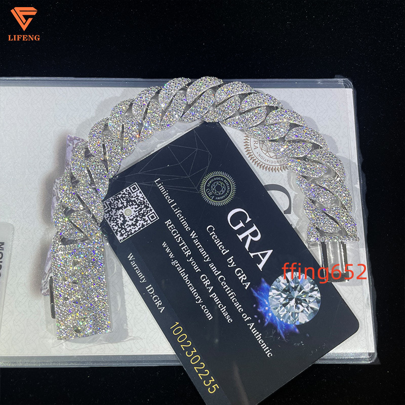 Hip Hop 16mm 3 Rows VVS Iced Out Moissanite Cuban Link Bracelet Custom High Quality 925 Silver Bracelet for Men Women