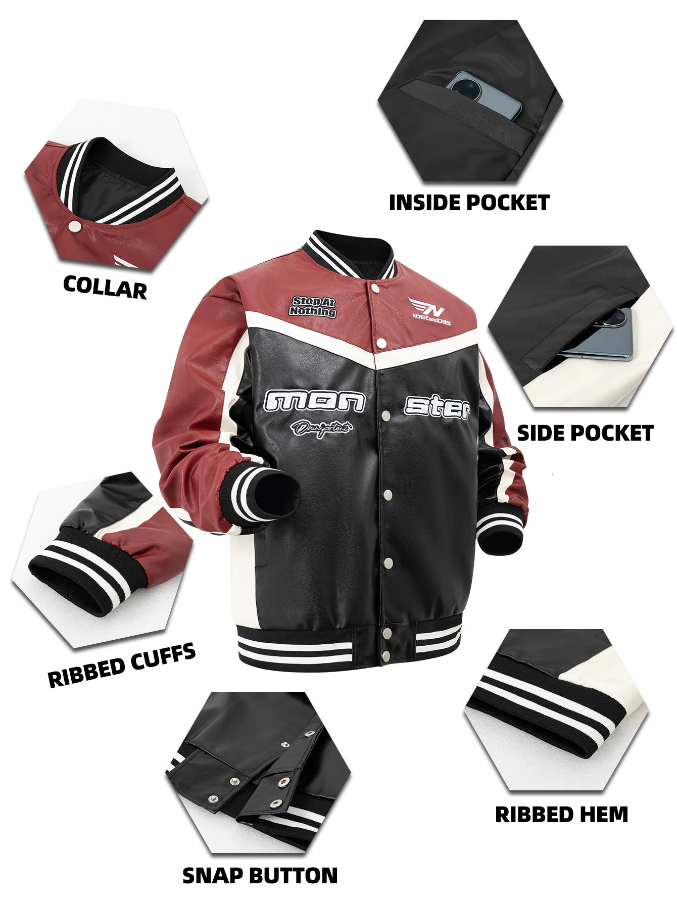 Mens PU Leather Jacket Motorcycle Bomber Jacket Letter Embroidery Coats Leather Vintage Racing Windbreaker Outerwear Streetwear 251114