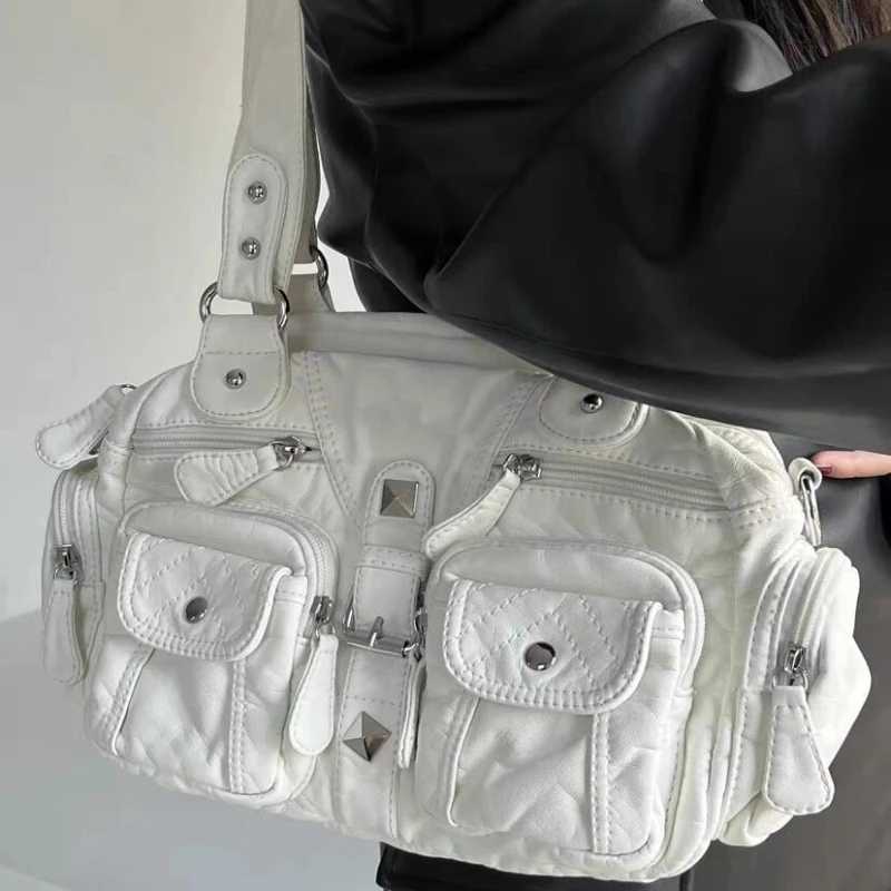 Women Retro White Handbags Y2k Aesthetic Casual Office Lady Shoulder Bags Vintage Punk Pockets Underarm Bag 2025 New All MatchW251117