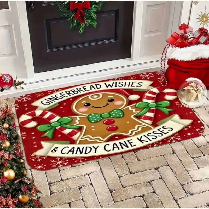 Christmas Gingerbread Man Welcome Door Mat Front Door Mat Outdoor Entrance Mat with Christmas Door Mat Home Decor Check-in GiftM251117