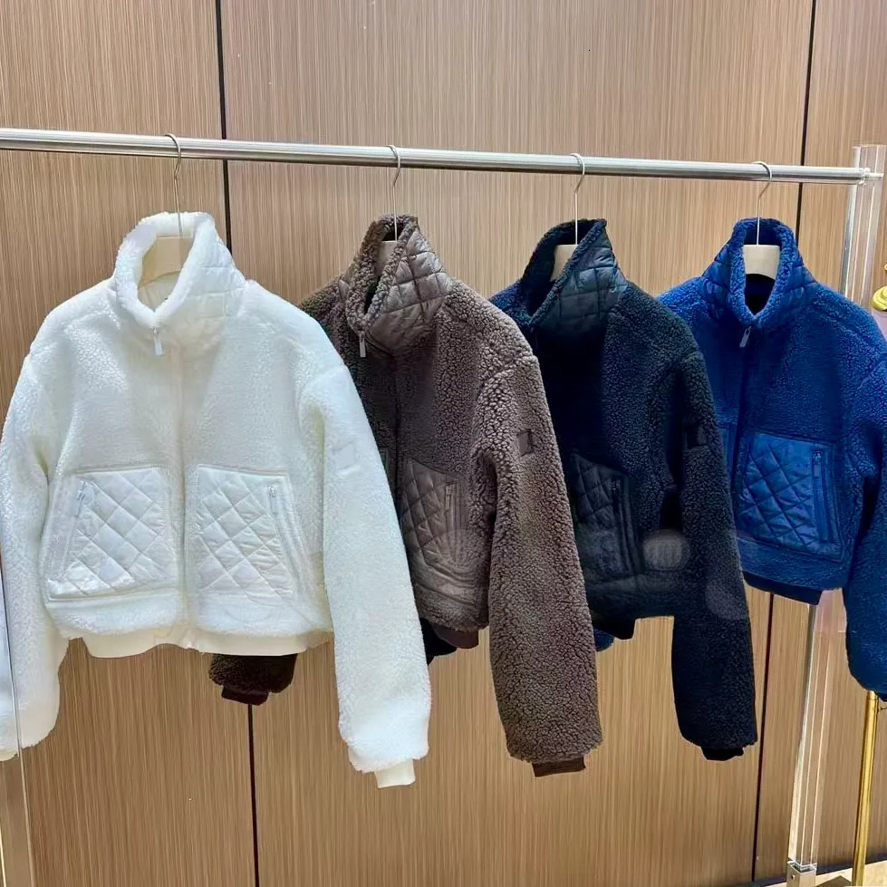 New designer womens s-xl Autumn winter brown lambhair hooded short thick warm sporty and casual stand up collar zipper top sports jacket