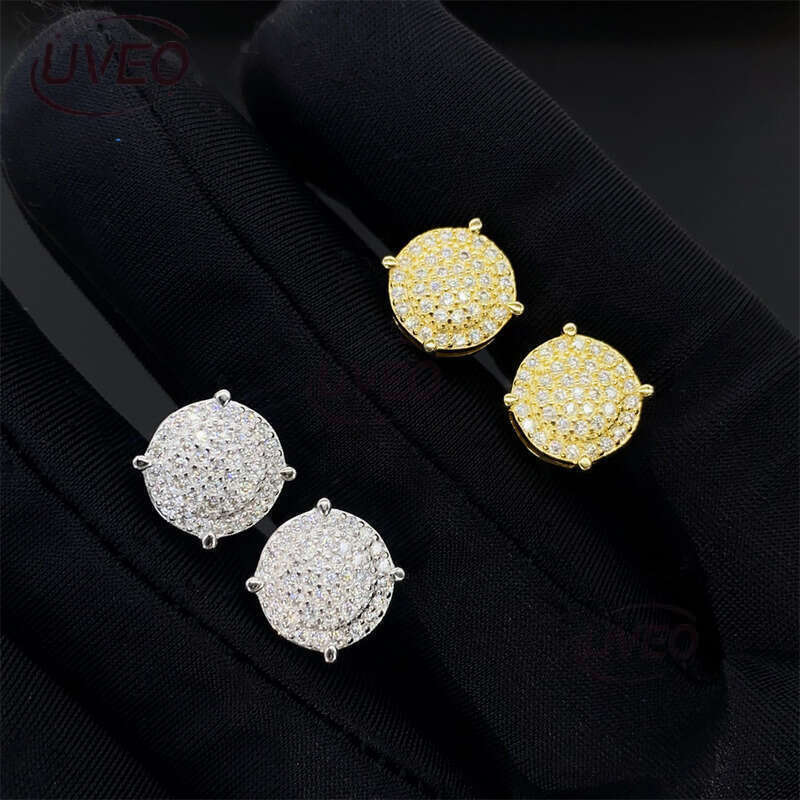 Iced Out Gold 925 Jewelry Sterling Silver VVS Earrings Hoops Hiphop Pass Dias Tester Round Cut Women Couple Gift