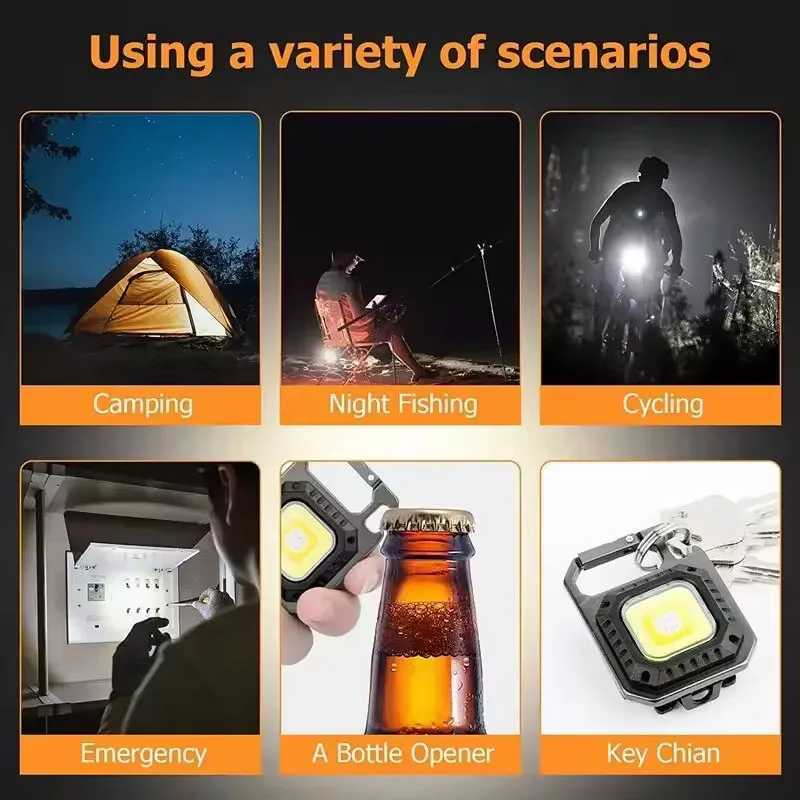 Mini Keychain Flashlight Light COB Work Light USB Rechargeable Lamp Side Lights Super Bright Portable Lanterns M251117