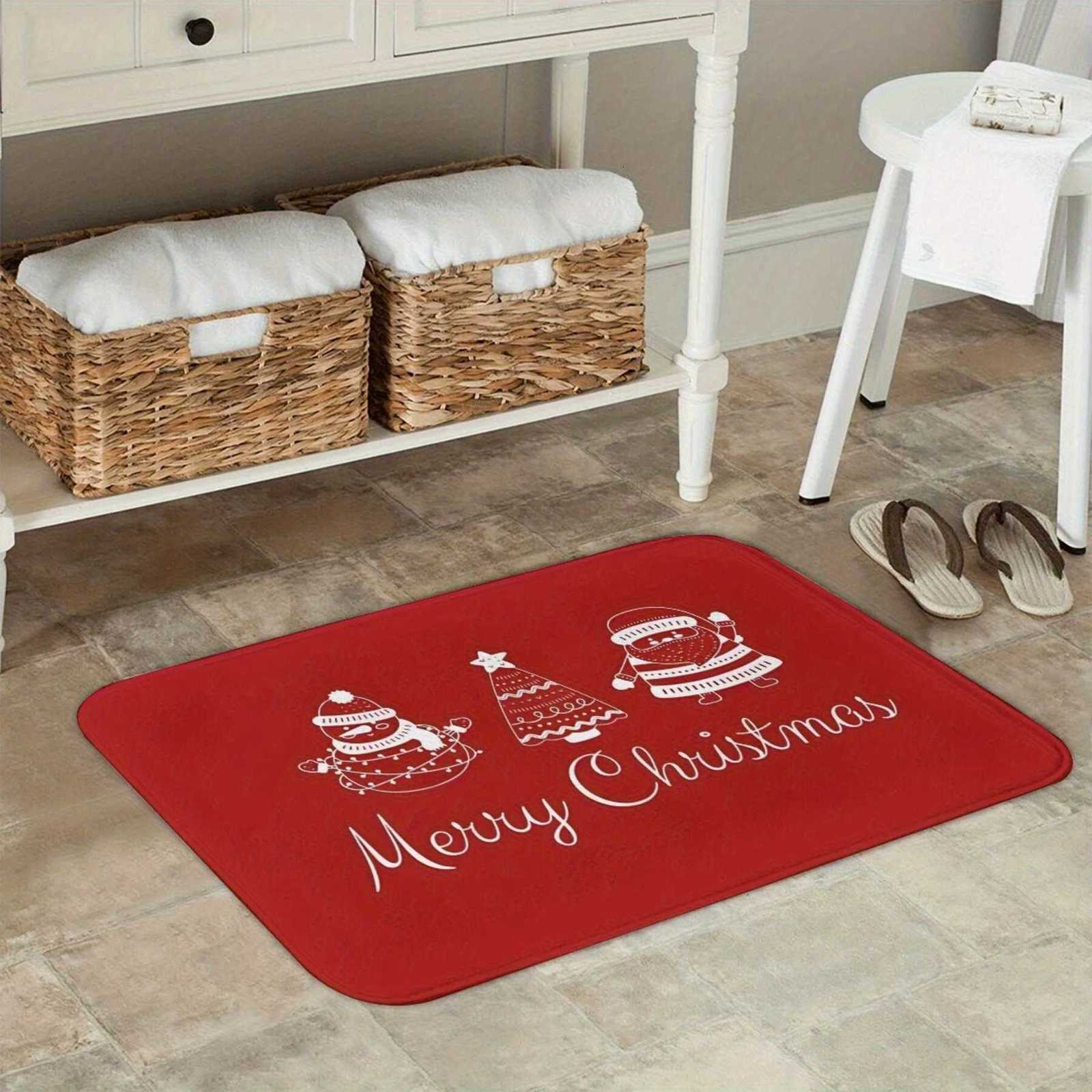 One Piece Non-Slip Christmas Door Mat- Polyester Machine Washable Rectangular Rug Lightweight Indoor Welcome Carpet with NonM251117