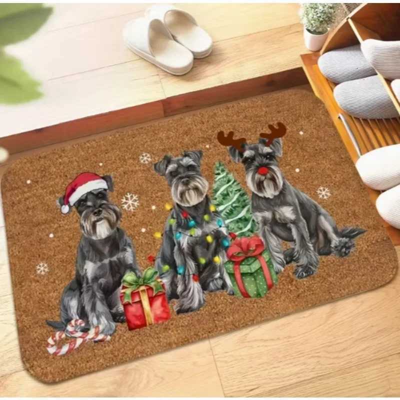 Holiday Mini Schnauzer Christmas Doormat Super Soft Carpet with Holiday Dog Design Suitable Bathroom and Living Room DecorationM251117