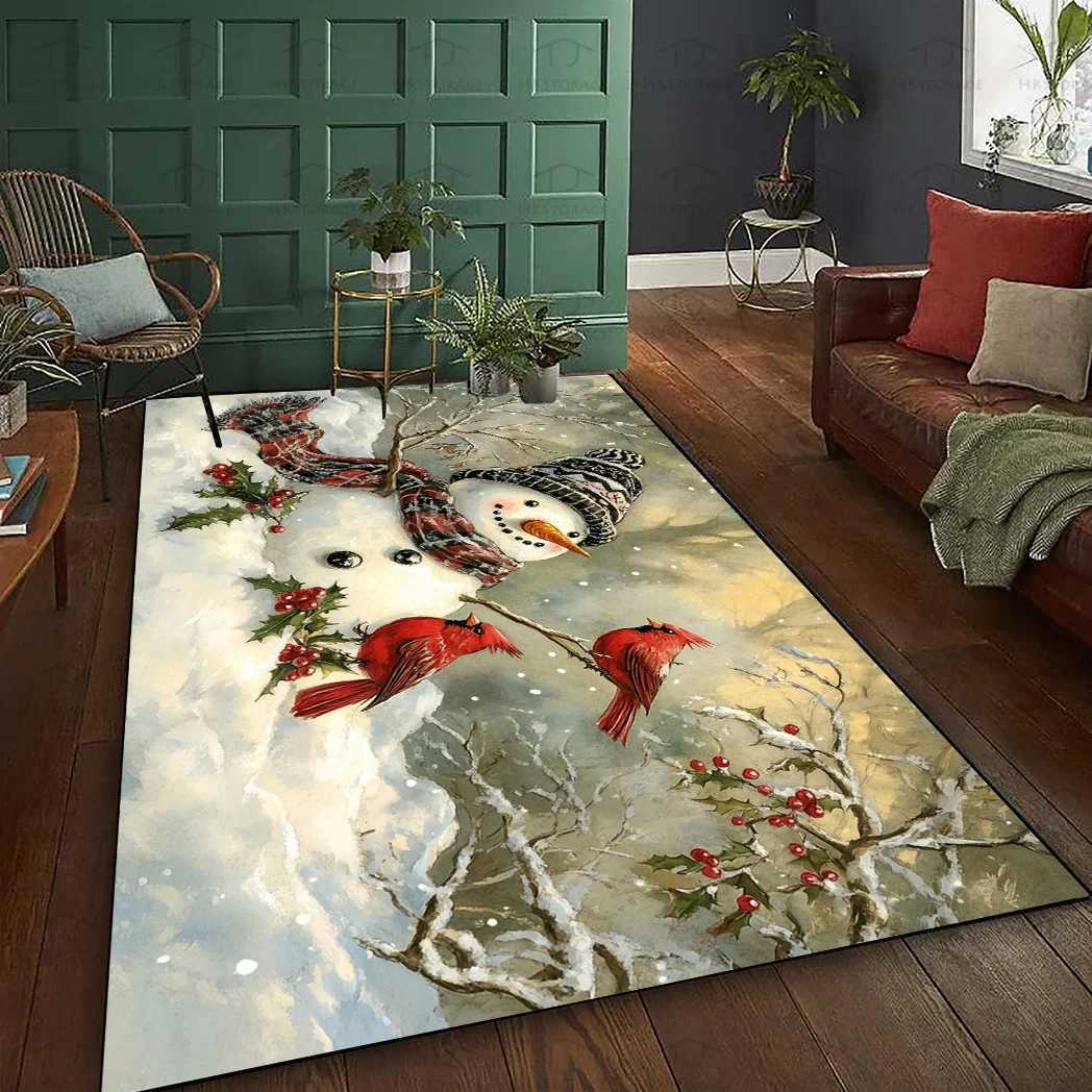 Cute Snowman and Red Bird Pattern Area Rug Christmas Decor for Patio/Garden/Yard/Bedroom/Living Room Outdoor Floor MatM251117