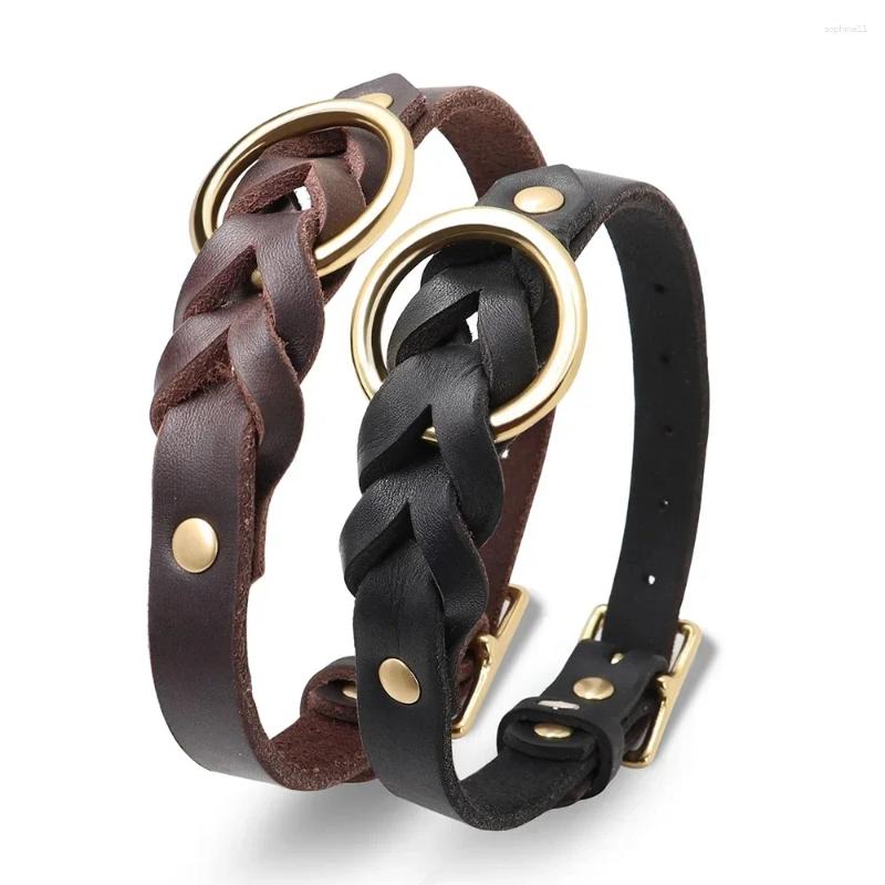 Update Classic Heavy Duty Dog Collars Braided Genuine Leather Collar With Tough Waterproof & Rust-Proof Brass Hardware Black Brown