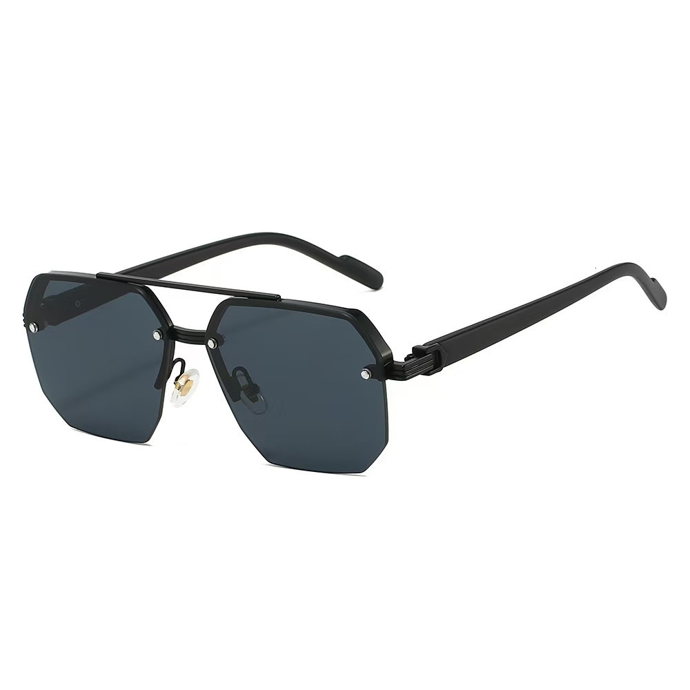 Fashionable Double Bridge Metal Sunglasses for Men and Women UV400 Protective Square Half Frame Designer Glasses