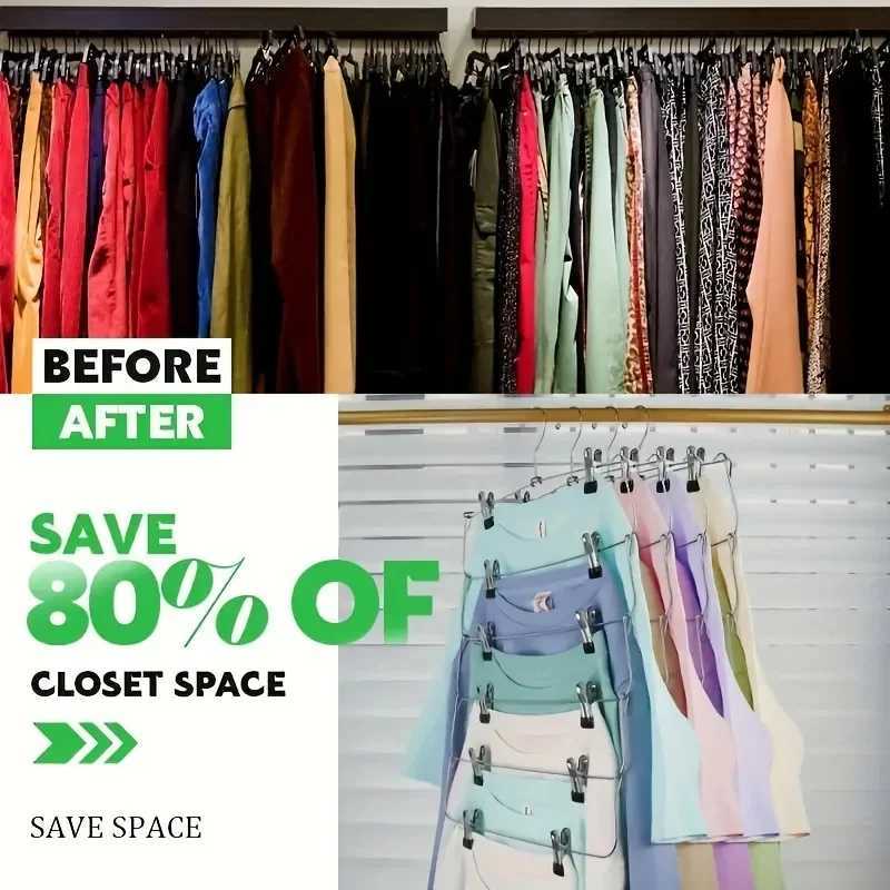 High Quality 6-Tier Metal Pants Hanger With Clips Space-Saving - Durable Multi-Layer Storage For Skirts And Trousers Black C251117