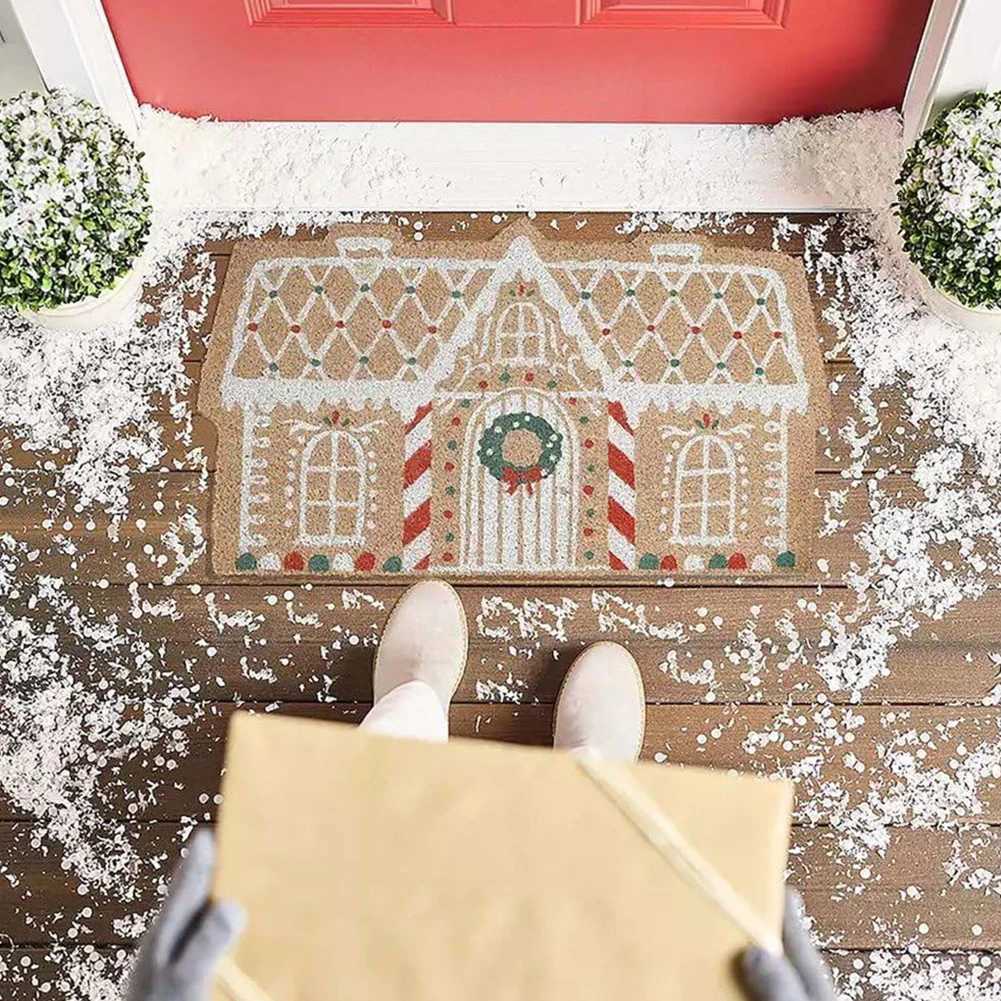 Christmas Gingerbread House Doormat 40x60cm Gingerbread House Welcome Mat Non-Slip Gingerbread House Carpet for Front DoorM251117