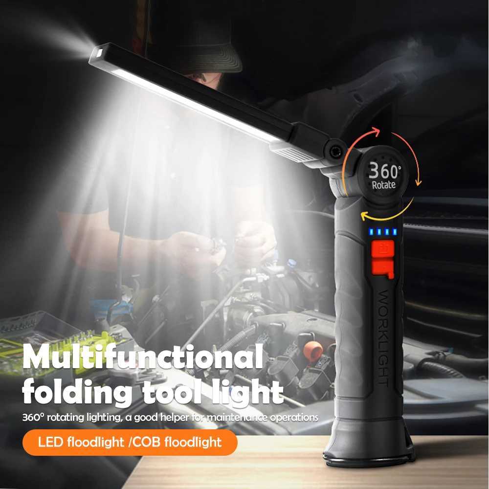 COB Work Light LED Work Flashlight With Magnetic Base Rechargeable Hanging Hook 360 Rotate Portable Inspection Light Camping M251117