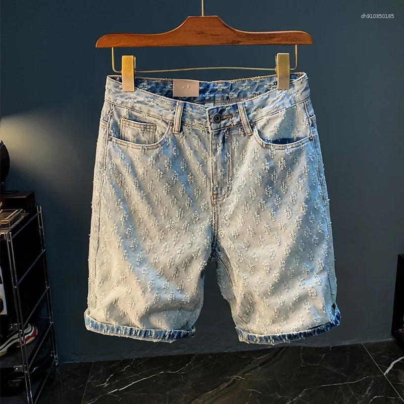 Men's Jeans Scratch Denim Shorts Summer Thin Straight Fashion Korean Style TrendsinsStreet Washed-out Vintage Casual Cropped Pants