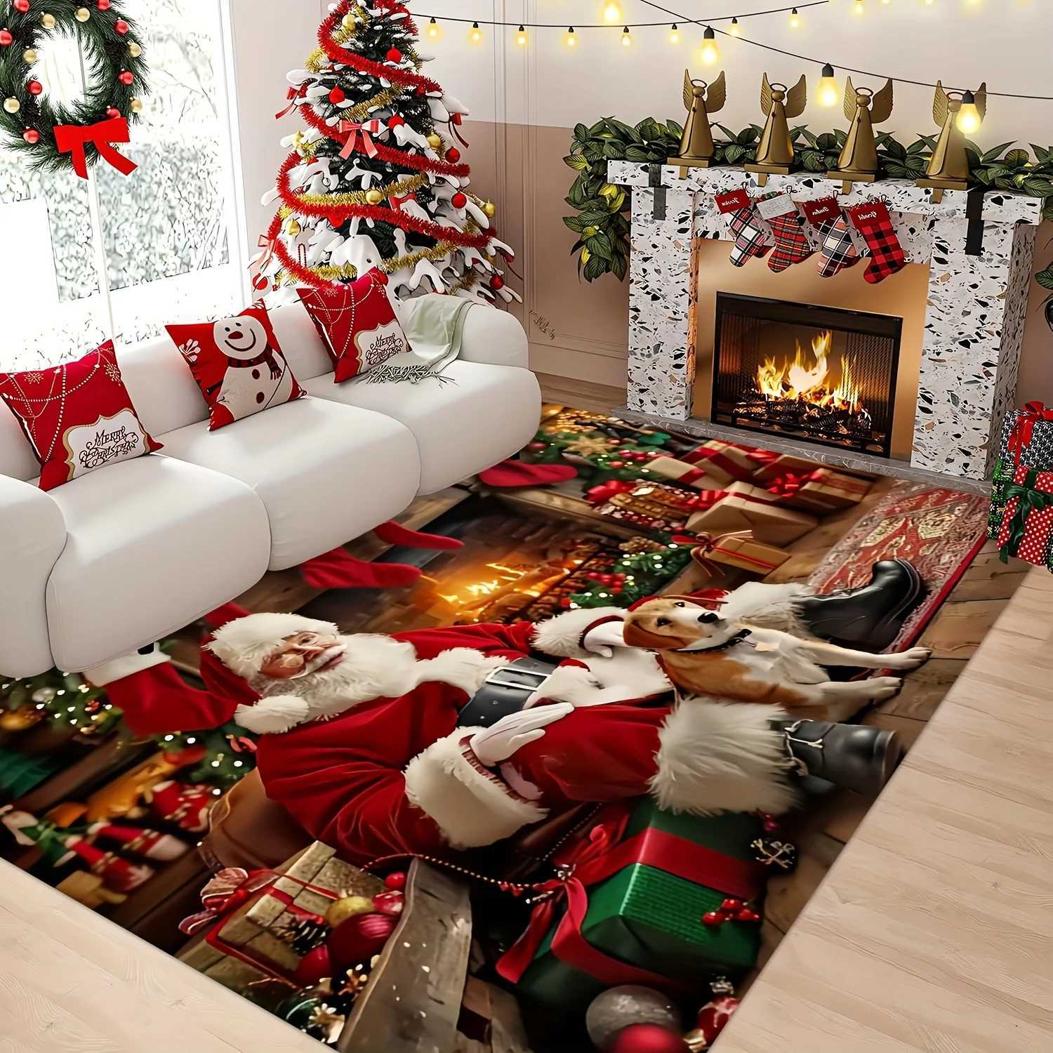 Santa Claus Christmas Doormat High-Density Flannel Washable Non-Slip Rug for Indoor Outdoor Multi-Room Holiday DecorM251117