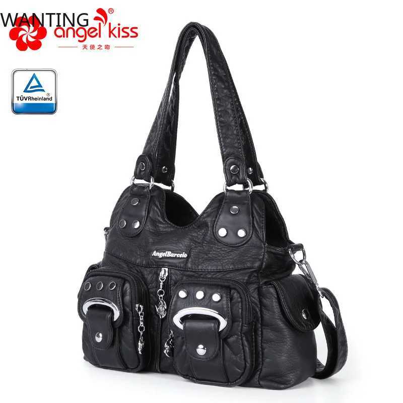 Angelkiss Women Handbag Fashion Small PU Shoulder Bag Soft Hobos Messenger Top-handle Bag Tote Satchel Front Pockets PurseW251117