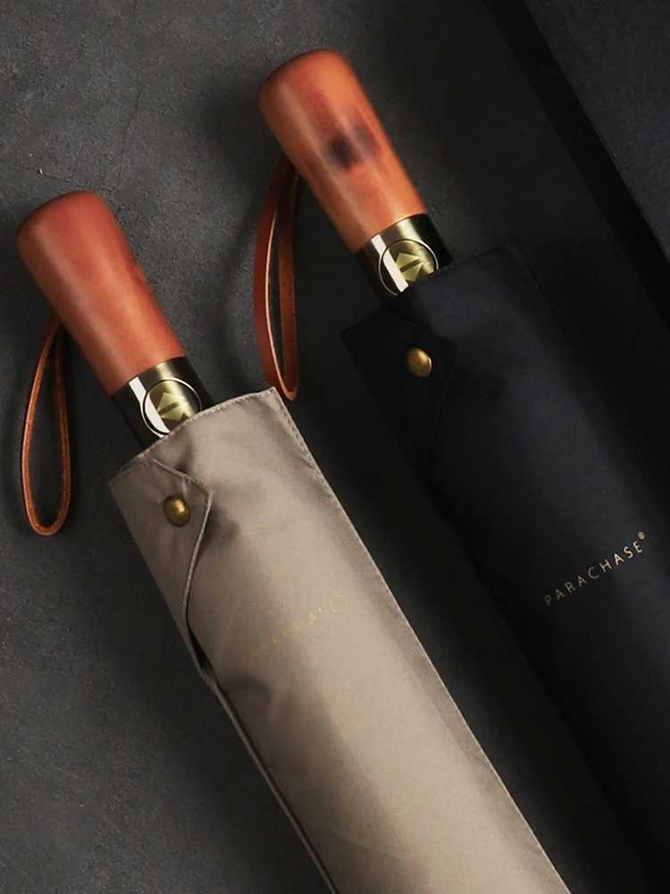Big Automatic Umbrella Man Business Style Wind-resistant Foldable Umbrella Windproof Strong Double Layer Wooden Rain Umbrella C251117
