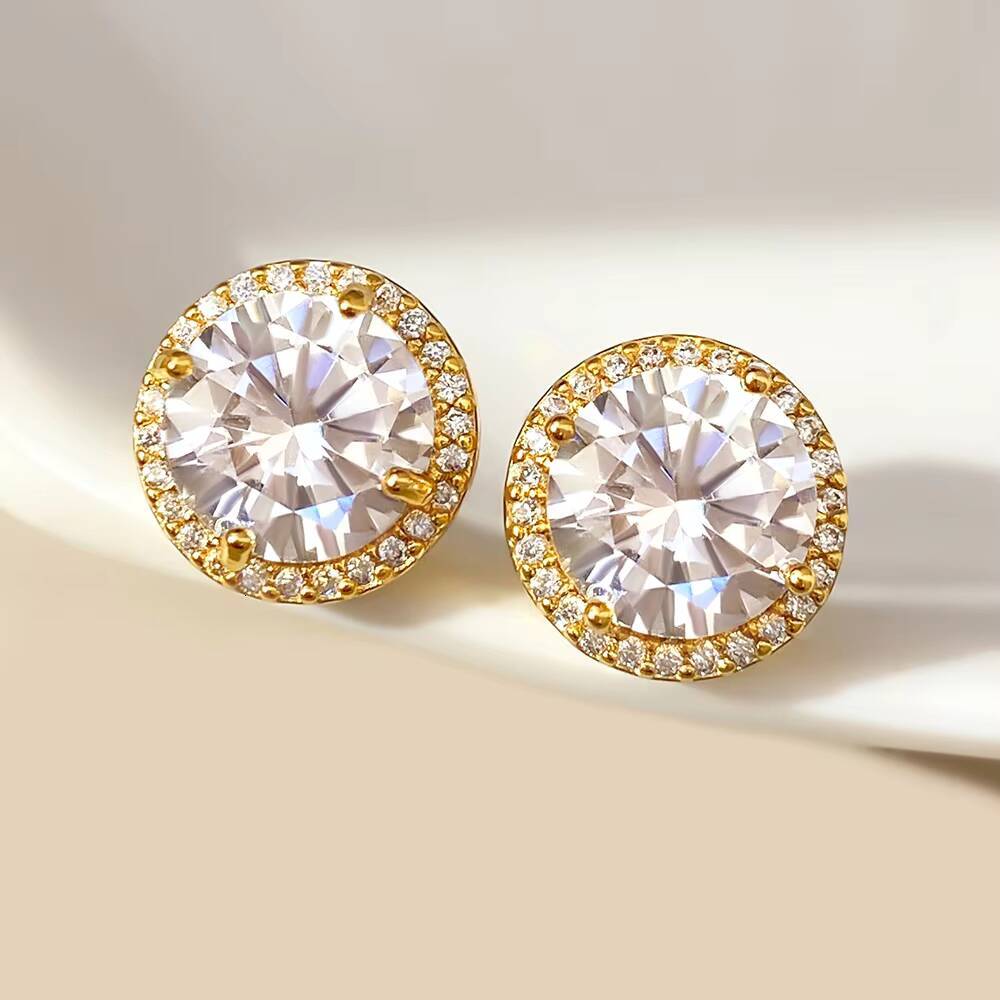 S925 Sterling Silver Minimalist Luxury Cubic Zirconia Earrings Gold Plated Halo Studs Perfect Wedding Jewelry Gift for Women