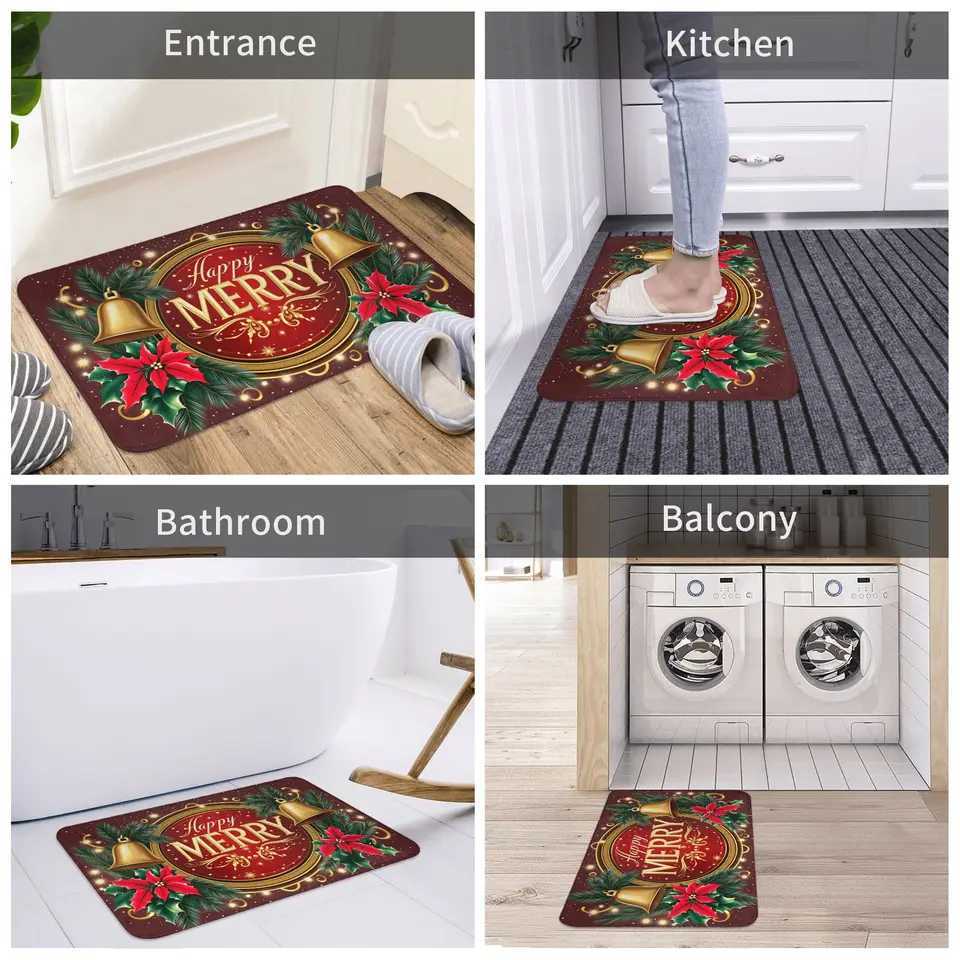Traditional Christmas New Year 2026 Front Door Mat Anti-Slip Indoor Absorbent Doormat Garden Garage Entrance Rug CarpetM251117