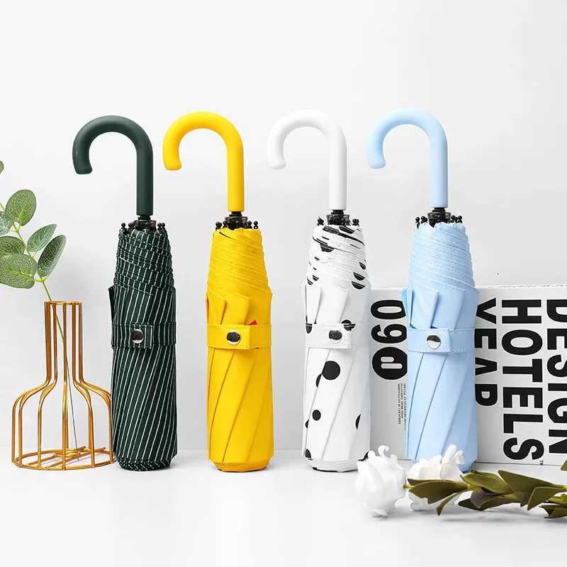 UV Proof Umbrella U-shaped handle Portable Outdoor 3 Folding Waterproof Umbrella Pink Umbrella for Women C251117