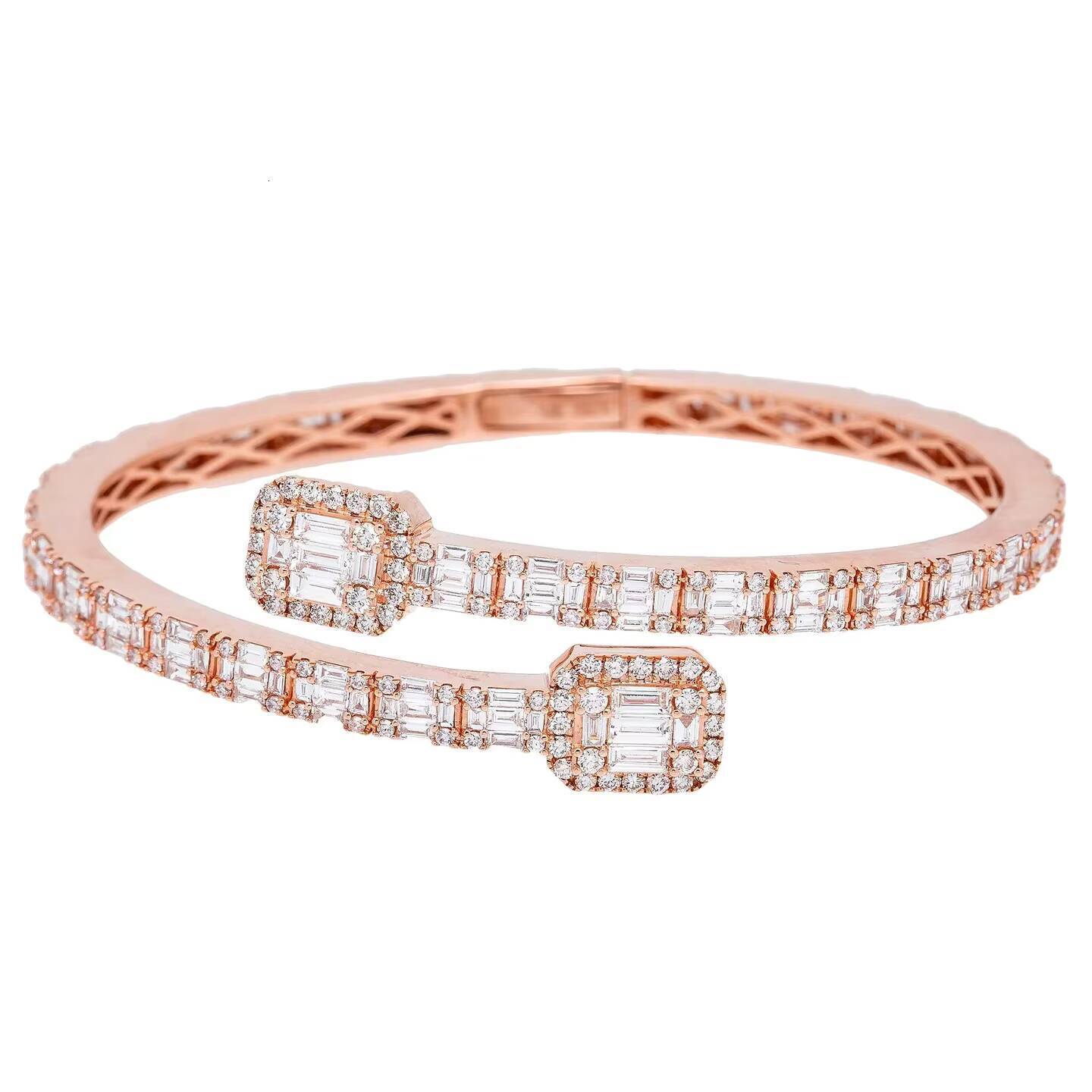 Hip Hop Men Jewelry Iced Out Baguette Moissanite Bangle Bracelet 925 Sterling Silver Rose Gold Wrap Statement Stackable Bangle