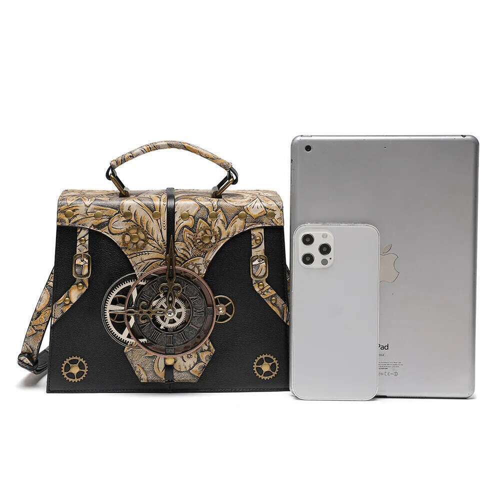 Steampunk Leather Niche Emed Ladies Handbag Retro Style Cowhide Women's Shoulder Diagonal Bag Card Holder