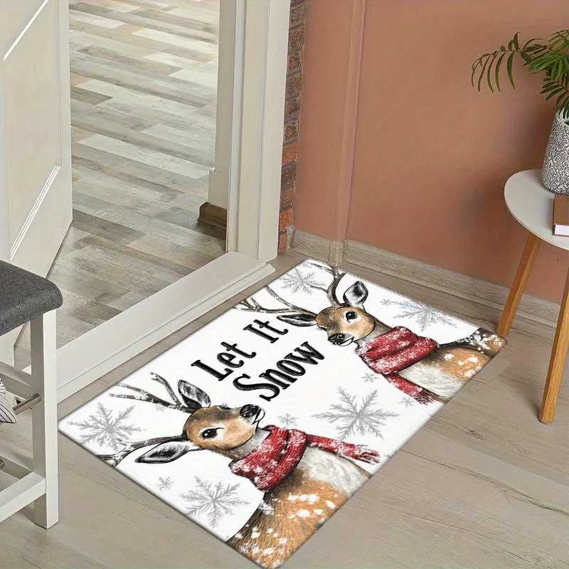 Open-1pc Winter Christmas Door Mat Flannel Thickness High-Quality Reindeer with Let it Snow Print Skid Mat for WinteM251117