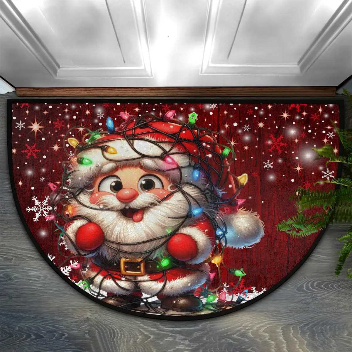 VIKAMA Christmas Old Man Red Half Round Door Mat Non Slip Washable Semi Circle Area Rug Absorbent Soft Half Moon Rug Home DecorM251117