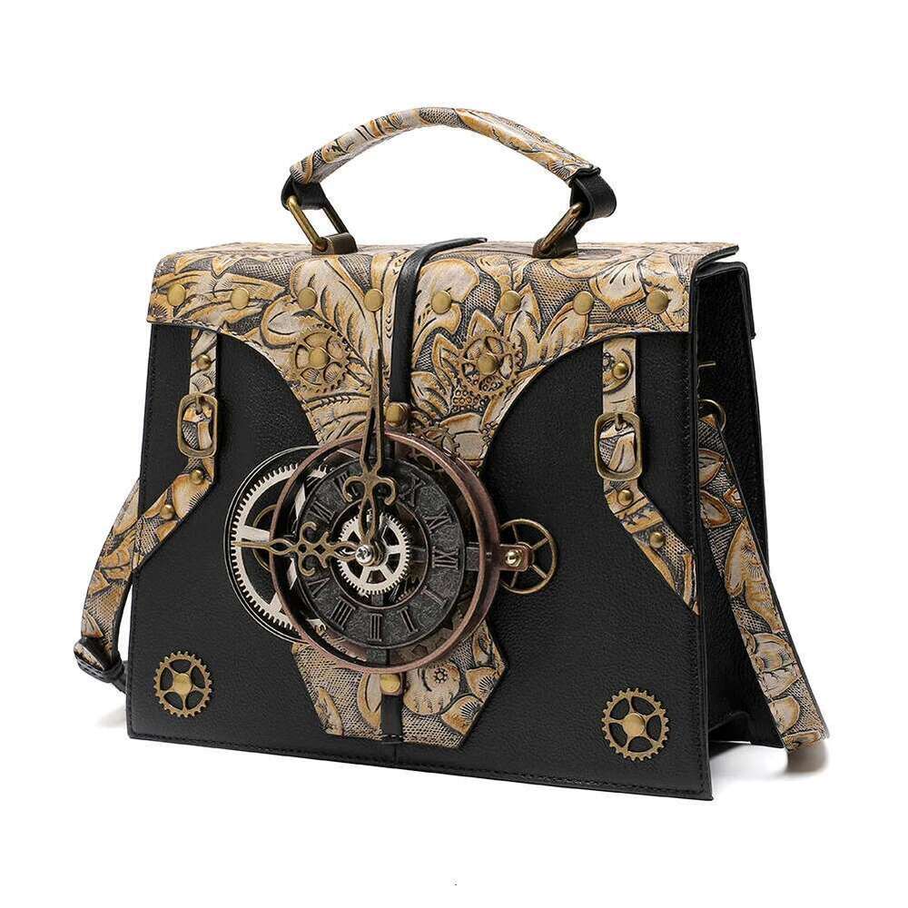 Steampunk Leather Niche Emed Ladies Handbag Retro Style Cowhide Women's Shoulder Diagonal Bag Card Holder