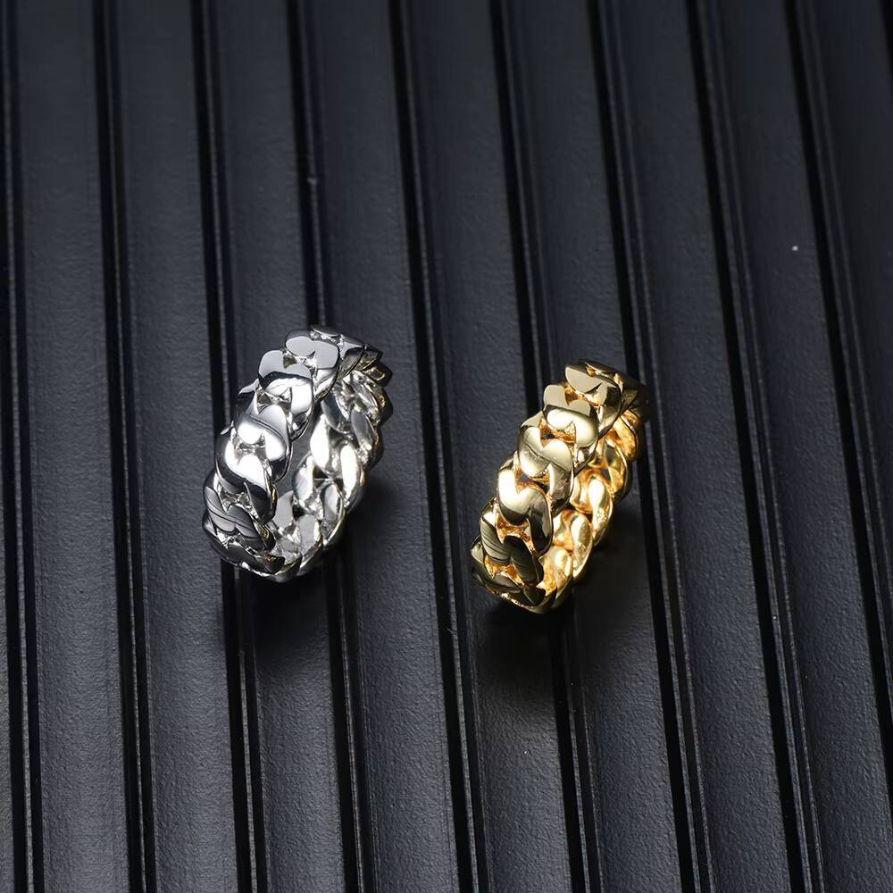 NUOYA 8MM Hip Hop Luxury 18K Gold Plated Cuban Link Ring for Men