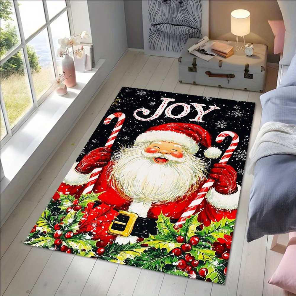 Christmas Joy Santa Claus Printed Area Rug - Polyester Plush Holiday Decor Carpet for Entryway Living Room Bedroom - DurableM251117