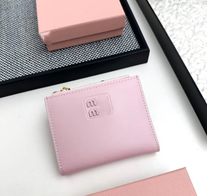 Soft Real Sheep Leather Card Holders Short Design Zipper Wallets Girl Pleated Credit Dollar Money Bill Pocket Purses And Handbags Day Clutches Luxury Woman Bag