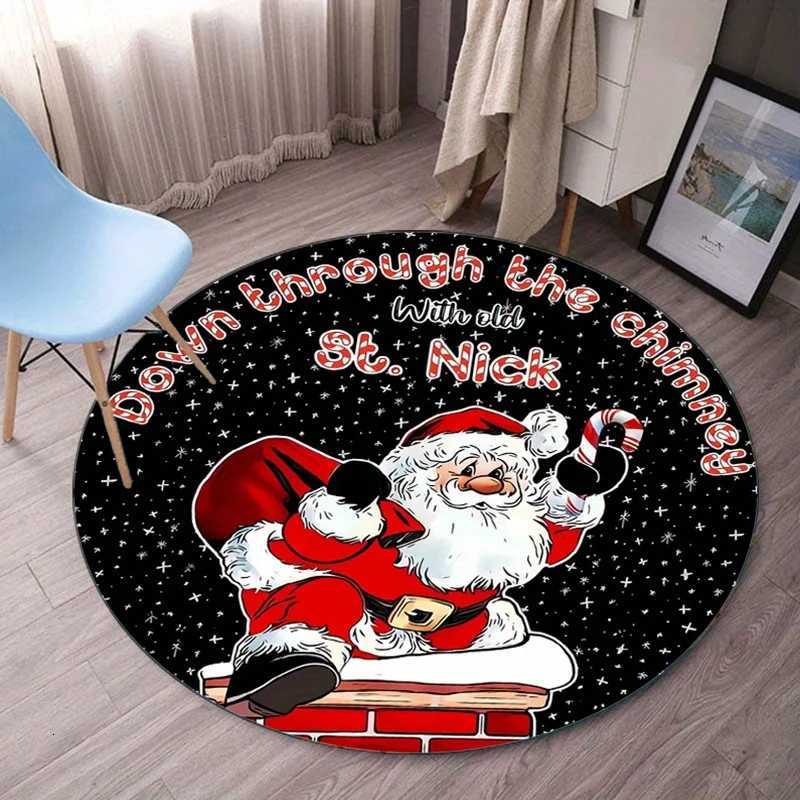 Santa Claus Christmas theme round rug crystal velvet floor mat holiday festive decoration anti slip carpet living room bedroomM251117