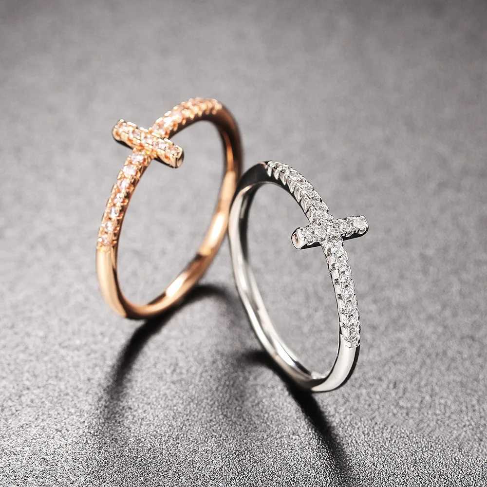 Female Personalized Cross Thin Ring Korean Fashion Micro Pave Crystal CZ Thumb Ring Jewelry Wedding Accessories Gift R715 W250417