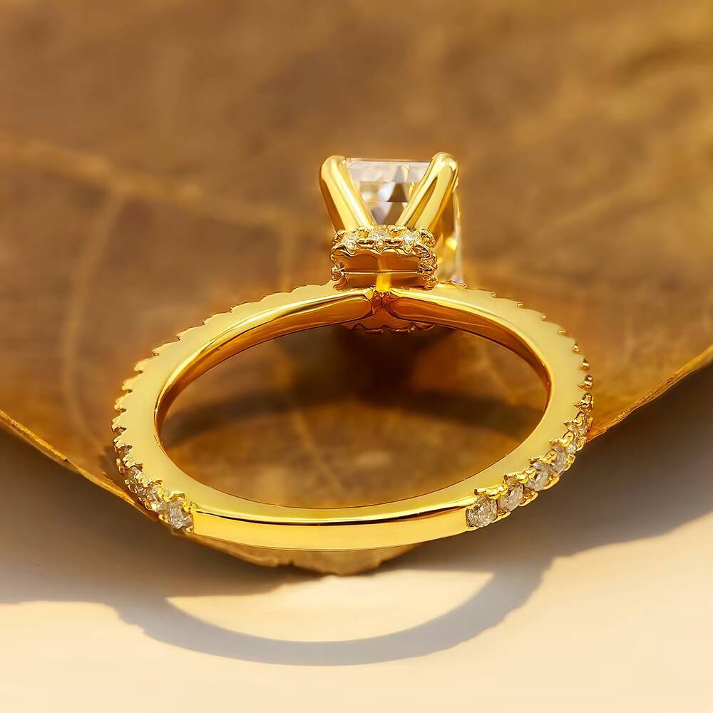 FOXI Engagement Solitaire Ring 13Ct Emerald Cut Diamond Women Ring Gold Plated 925 Sterling Silver Moissanite Ring