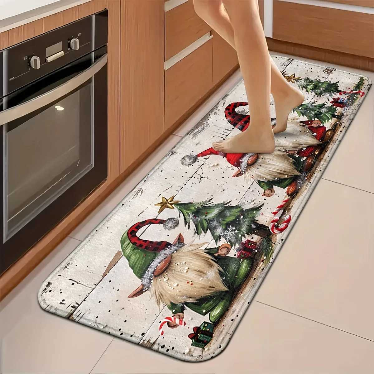 VIKAMA Christmas Carpet 2pc Kitchen Rug Festive Christmas Decoration Living Room Carpet Bedroom Rug Doormat Welcome Mat Home DecM251117