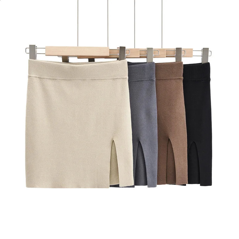 Knitted womens tight side brown solid high waist autumn fashion fitting Harajuku EGirl short sleeved QT047 250415Z