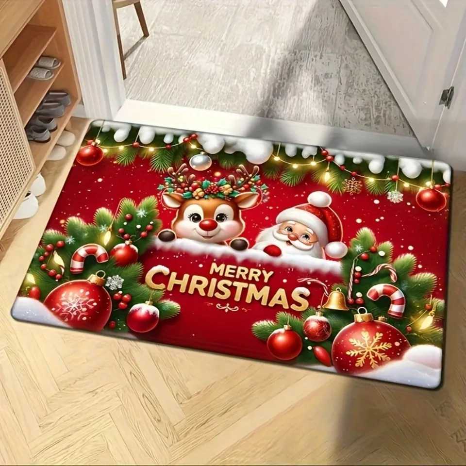 1pc Red Door Mat Marry Christmas Tree Santa Claus Print for Home Room Decor Non-slip Door Rug Cozy Carpet for New Year ChristmasM251117