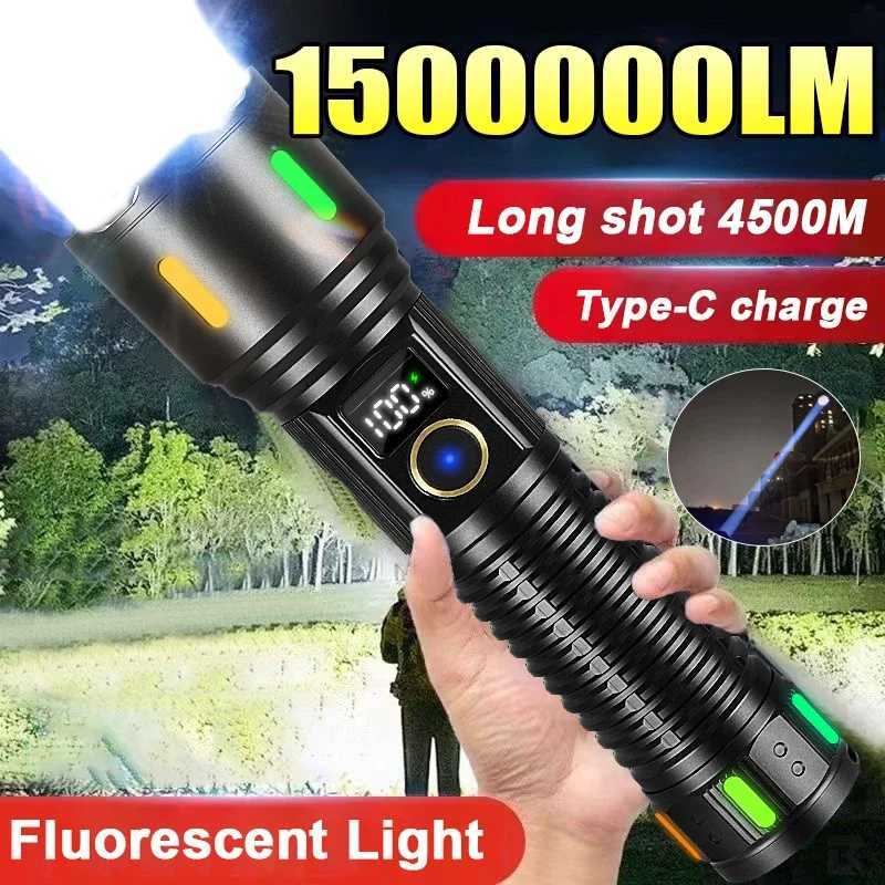 1500000LM Most Powerful Flashlight 500W LED Rechargeable Lamp Long Range Tactical Lantern Strong Light Outdoor Camping Lamp M251117