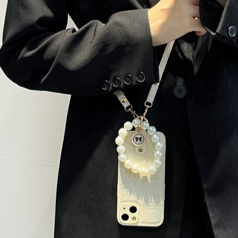 Pearl Hand Chain Camellia Phone Case Compatible iPhone 17 Pro Max Crossbody Lanyard Case iPhone 16/15 Pro