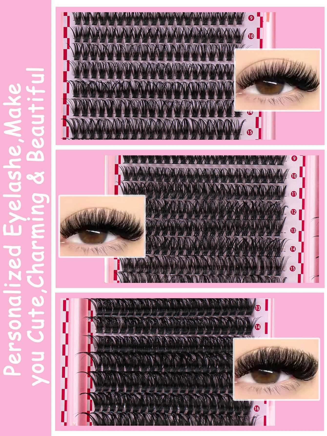 DIY Eyelash Clusters Kit Large Capacity with Lash Bond Seal Lash Tweezers Fluffy Eyelash Extensions Kit DIY at HomeT251117