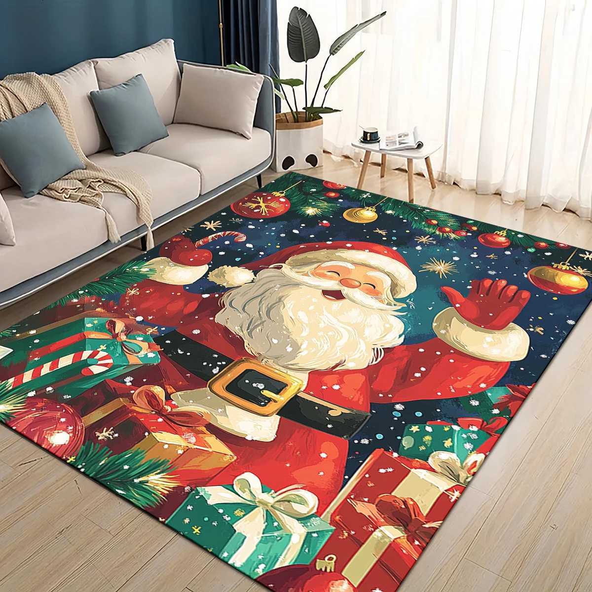 Merry Christmas Cartoon Santa Claus Snowman New Year Gift Carpet Rug for Living Room Bedroom Home Sofa DecorationNon-slip MatM251117