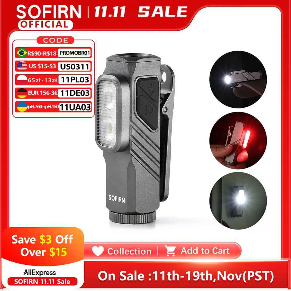 SOFIRN Mini ST10 1000LM EDC Flashlight USB C 14500 Rechargeable with Red Light 660NM Magnetic Tail clip Dual Switch Torch M251117