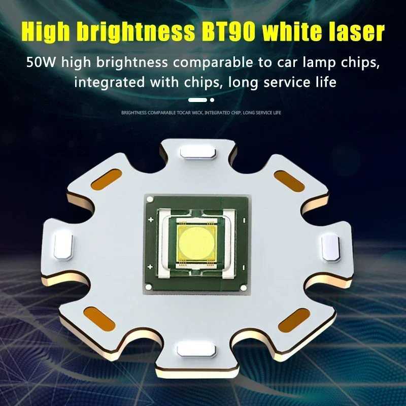 High Power BT90 5000LM LED Torch 50W Powerful Strong Light Long Range Flashlight USB C Rechargeable 18650/26650 Charging Torch M251117
