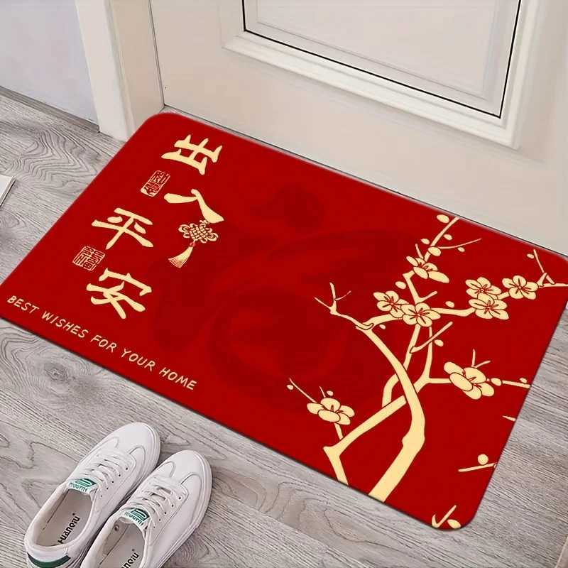 Chinese New Year Doormat Soft Absorbent Non-Slip Entrance Mat with Design Perfect for Home Decor Festive GiftsM251117