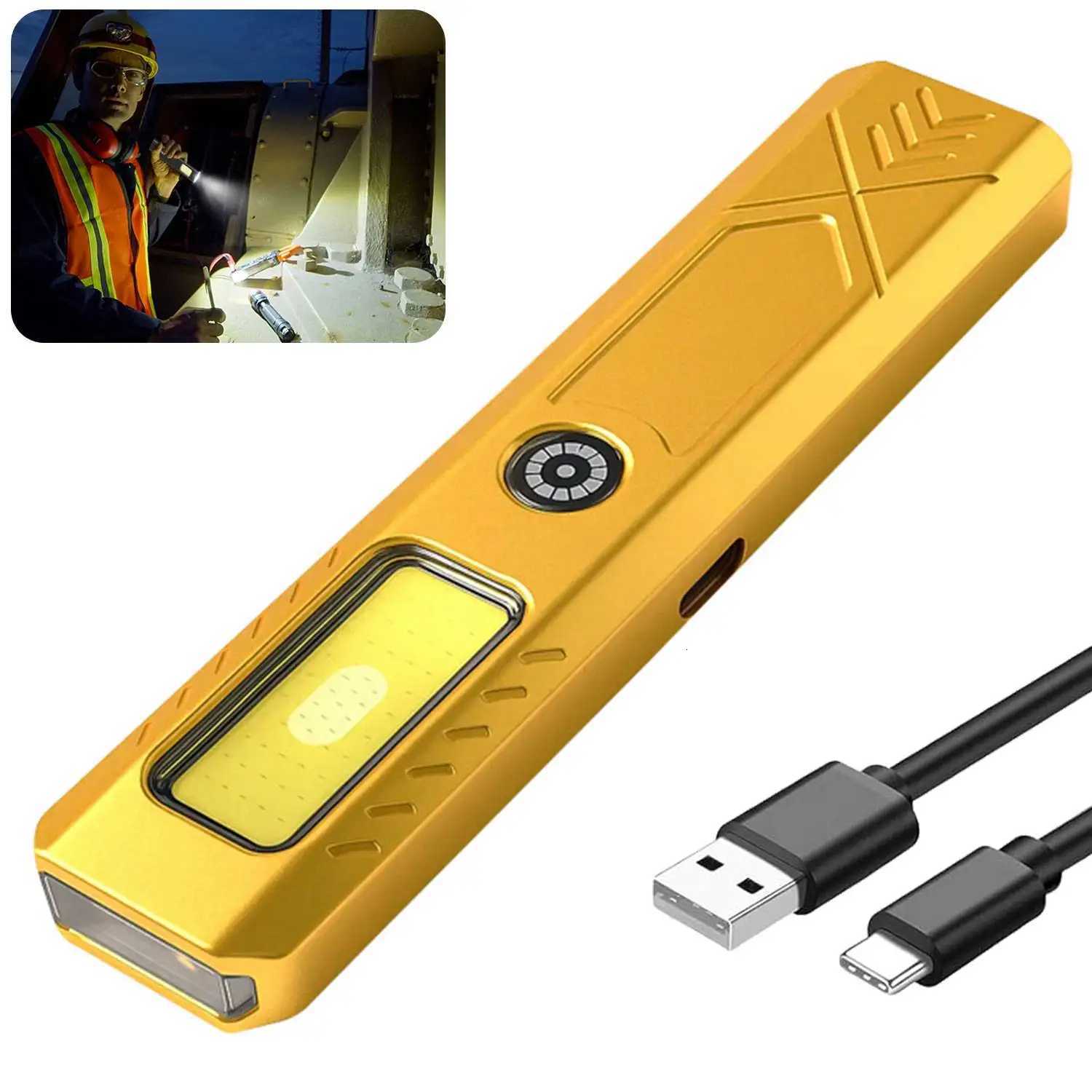 Portable RechargeableLED COB Dual Light Source Handheld Flashlights With 6 Lighting Modes/Magnet Mini Clip Flood Work Light M251117